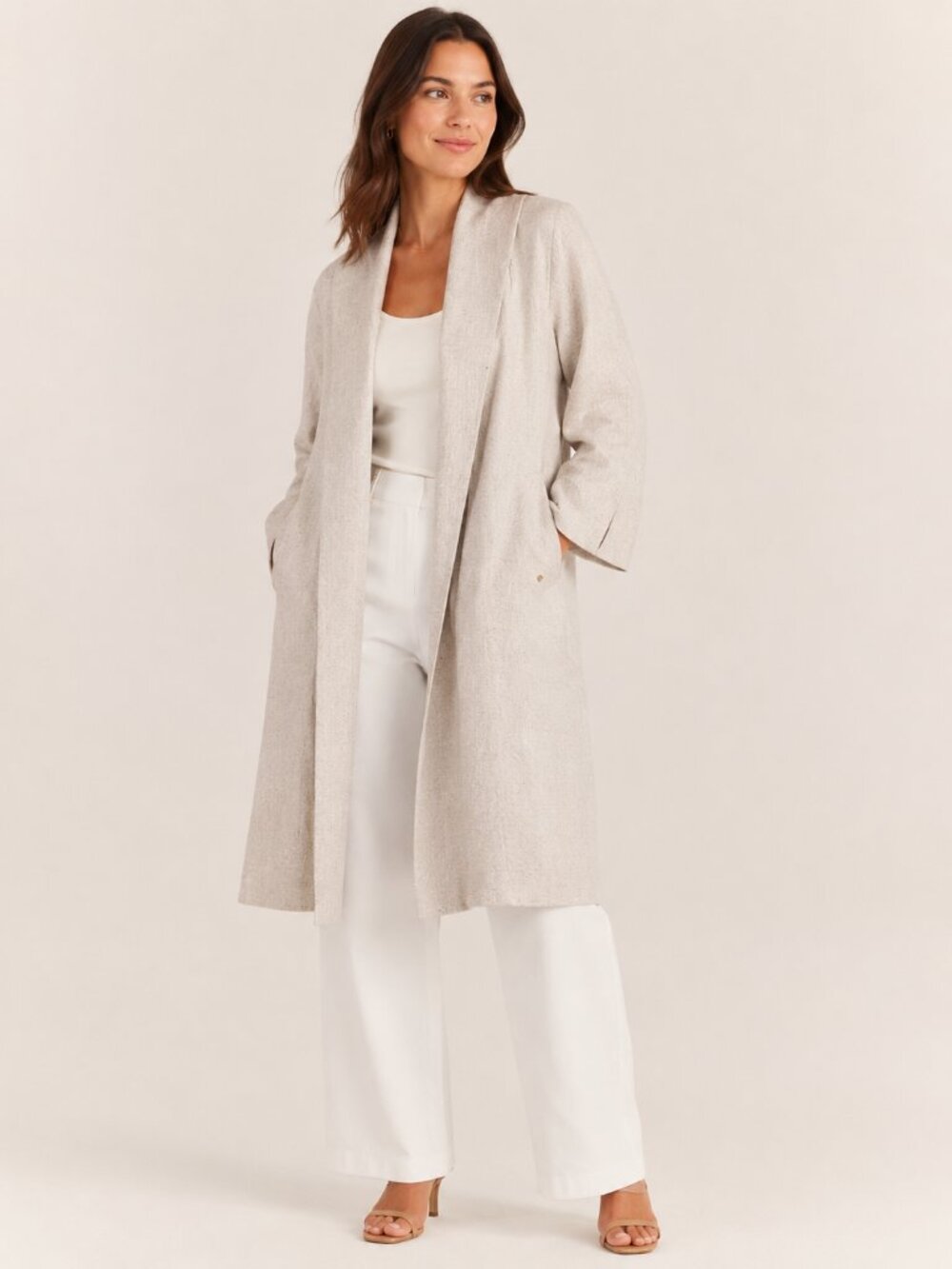 Pedro del Hierro Madrid SZ 4/S Women's Linen Blend Open Front Trench Coat NEW